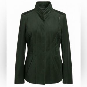 Elie Tahari Dark Green Velvet Jacket leather trim accents